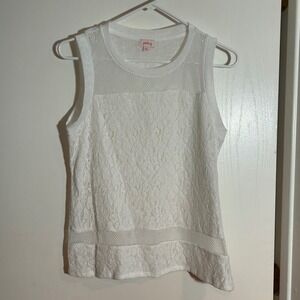 Pixley Womens White Lace Mesh Mixed Media Sleeveless Tank Top Medium
